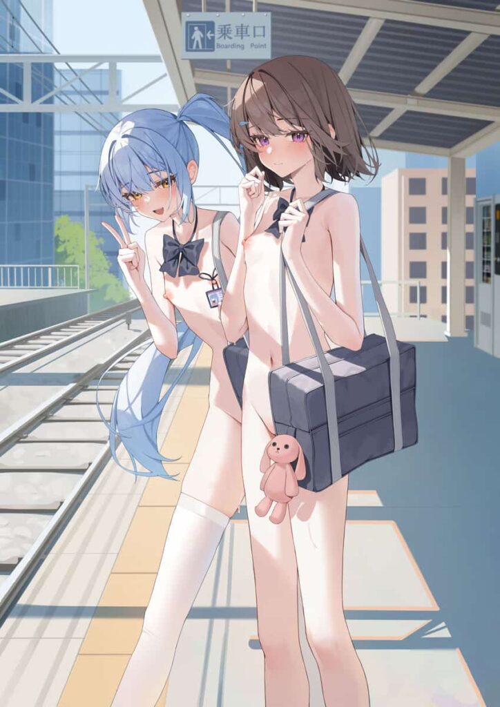 全裸登校してる女の子たちの非日常感あふれる二次エロ画像まとめ 12枚目