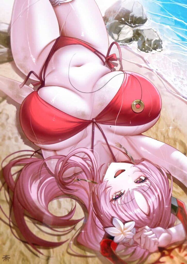 ブルーアーカイブ　京極サツキの爆乳がデカすぎて水着がマイクロビキニみたいになってるエロ画像まとめ 23枚目
