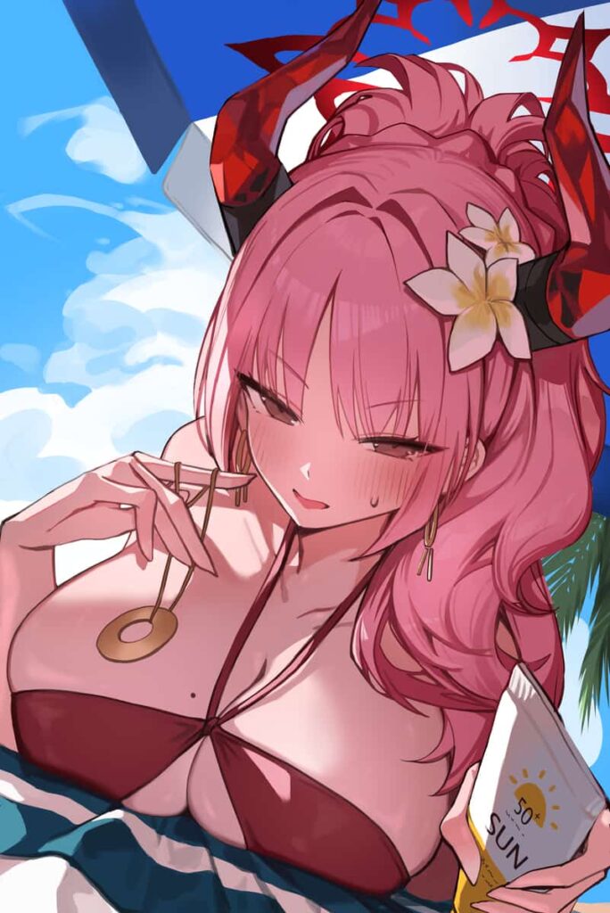 ブルーアーカイブ　京極サツキの爆乳がデカすぎて水着がマイクロビキニみたいになってるエロ画像まとめ 15枚目